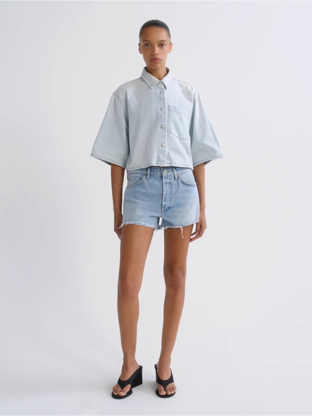 AGOLDE Light Blue High-Rise Denim Cutoff Shorts